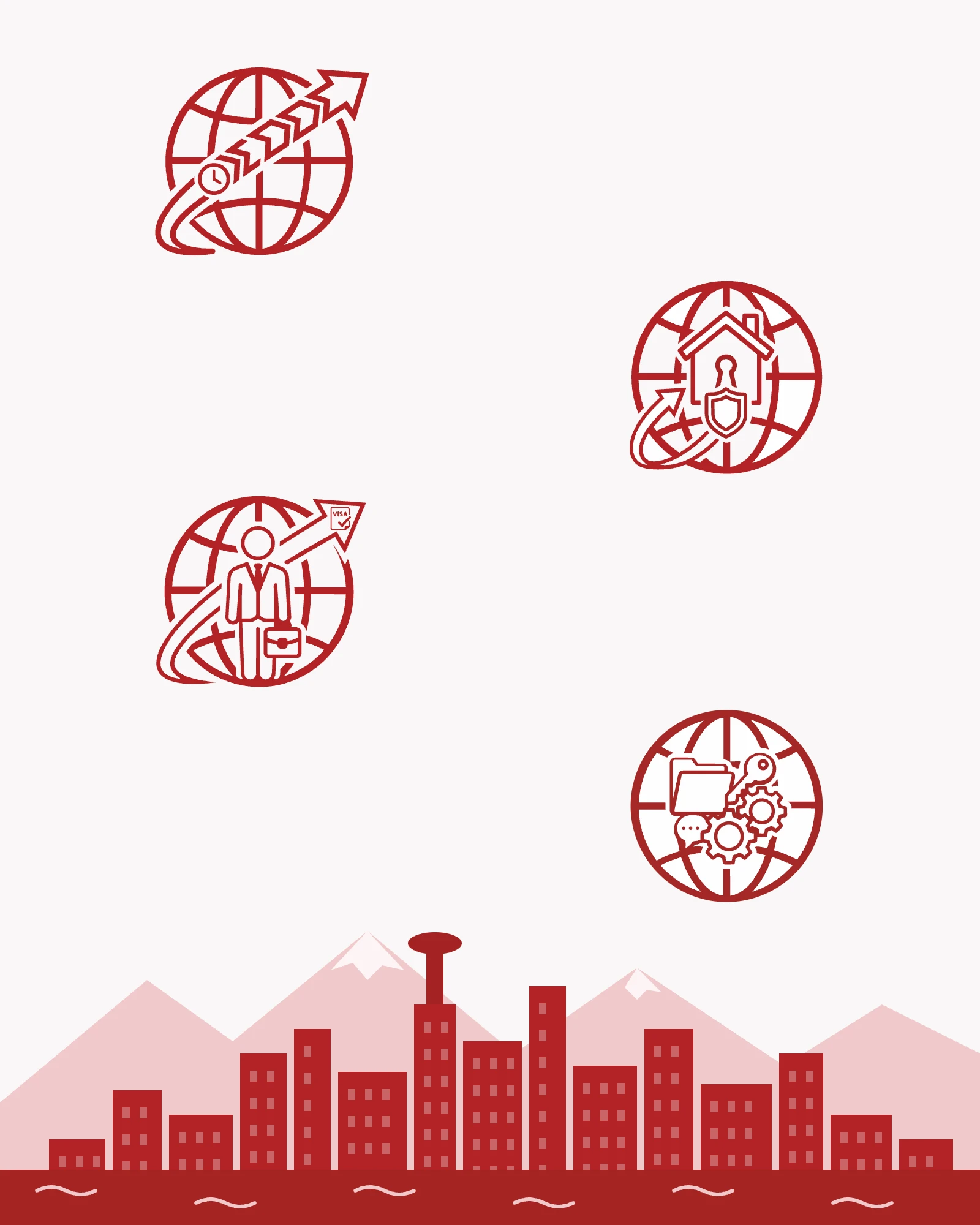 Illustration of our immigration services with the Vancouver skyline